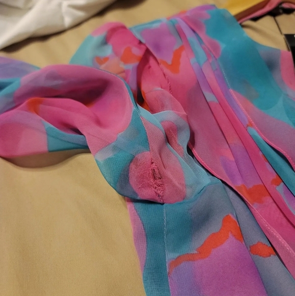 VTG 70s Miss Elliette Watercolor Chiffon Dress - Picture 14 of 14